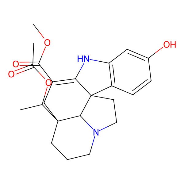 2D Structure of methyl (1R,12R,19R)-12-[(1S)-1-acetyloxyethyl]-5-hydroxy-8,16-diazapentacyclo[10.6.1.01,9.02,7.016,19]nonadeca-2(7),3,5,9-tetraene-10-carboxylate