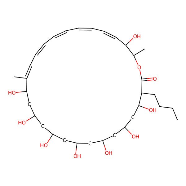 2D Structure of 3-Butyl-4,6,8,10,12,14,16,27-octahydroxy-17,28-dimethyl-1-oxacyclooctacosa-17,19,21,23,25-pentaen-2-one