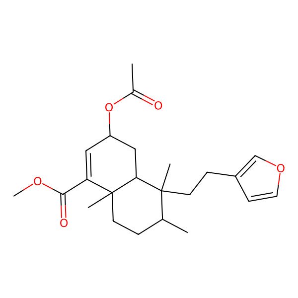 2D Structure of methyl (3R,4aR,5S,6R,8aR)-3-acetyloxy-5-[2-(furan-3-yl)ethyl]-5,6,8a-trimethyl-3,4,4a,6,7,8-hexahydronaphthalene-1-carboxylate