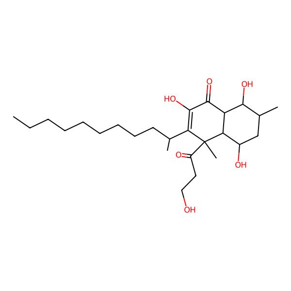 2D Structure of 2,5,8-Trihydroxy-4-(3-hydroxypropanoyl)-4,7-dimethyl-3-undecan-2-yl-4a,5,6,7,8,8a-hexahydronaphthalen-1-one