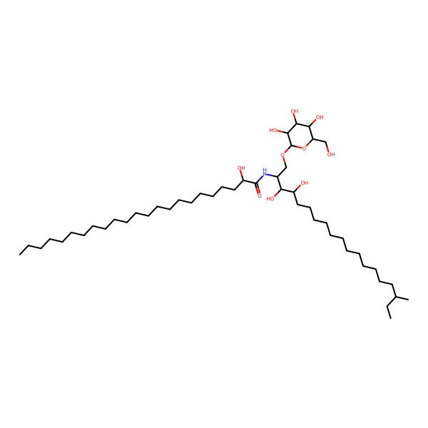 2D Structure of (2R)-N-[(2S,3S,4R,17R)-3,4-dihydroxy-17-methyl-1-[(2R,3R,4S,5S,6R)-3,4,5-trihydroxy-6-(hydroxymethyl)oxan-2-yl]oxynonadecan-2-yl]-2-hydroxytricosanamide