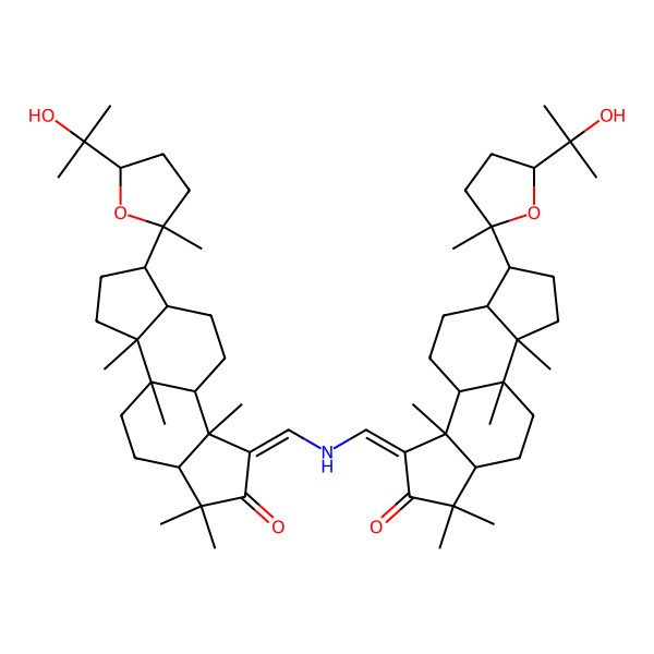 2D Structure of 6-[5-(2-Hydroxypropan-2-yl)-2-methyloxolan-2-yl]-3-[[[6-[5-(2-hydroxypropan-2-yl)-2-methyloxolan-2-yl]-1,1,3a,8a,8b-pentamethyl-2-oxo-3b,4,5,5a,6,7,8,9,10,10a-decahydroindeno[6,7-e]inden-3-ylidene]methylamino]methylidene]-1,1,3a,8a,8b-pentamethyl-3b,4,5,5a,6,7,8,9,10,10a-decahydroindeno[5,4-e]inden-2-one