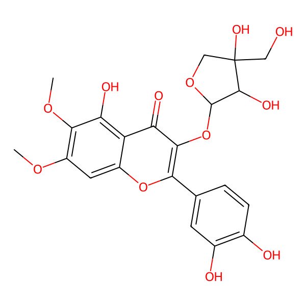 2D Structure of 3-[3,4-Dihydroxy-4-(hydroxymethyl)oxolan-2-yl]oxy-2-(3,4-dihydroxyphenyl)-5-hydroxy-6,7-dimethoxychromen-4-one