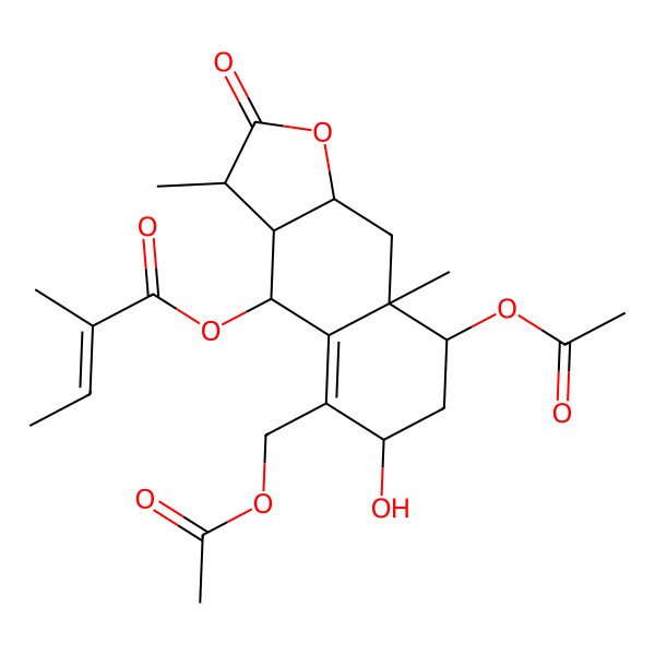 2D Structure of [8-Acetyloxy-5-(acetyloxymethyl)-6-hydroxy-3,8a-dimethyl-2-oxo-3,3a,4,6,7,8,9,9a-octahydrobenzo[f][1]benzofuran-4-yl] 2-methylbut-2-enoate