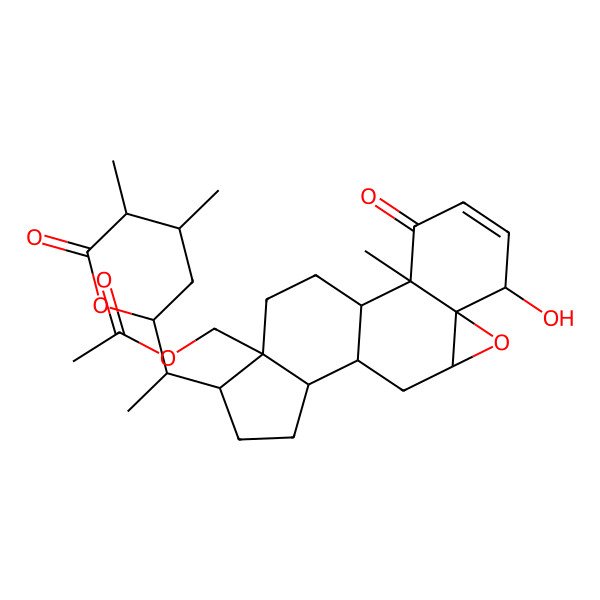 2D Structure of [15-[1-(4,5-Dimethyl-6-oxooxan-2-yl)ethyl]-6-hydroxy-2-methyl-3-oxo-8-oxapentacyclo[9.7.0.02,7.07,9.012,16]octadec-4-en-16-yl]methyl acetate
