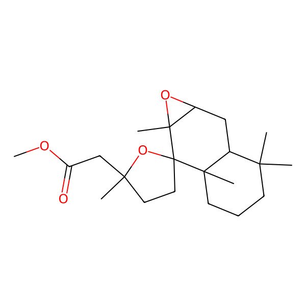 2D Structure of methyl 2-[(1aS,2'R,2aR,6aS,7S,7aS)-2',3,3,6a,7a-pentamethylspiro[1a,2,2a,4,5,6-hexahydronaphtho[2,3-b]oxirene-7,5'-oxolane]-2'-yl]acetate