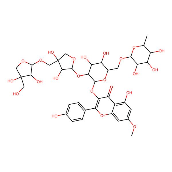 2D Structure of 3-[(2S,3R,4S,5S,6R)-3-[(2S,3S,4S)-4-[[(2S,3S,4S)-3,4-dihydroxy-4-(hydroxymethyl)oxolan-2-yl]oxymethyl]-3,4-dihydroxyoxolan-2-yl]oxy-4,5-dihydroxy-6-[[(2R,3S,4R,5R,6R)-3,4,5-trihydroxy-6-methyloxan-2-yl]oxymethyl]oxan-2-yl]oxy-5-hydroxy-2-(4-hydroxyphenyl)-7-methoxychromen-4-one