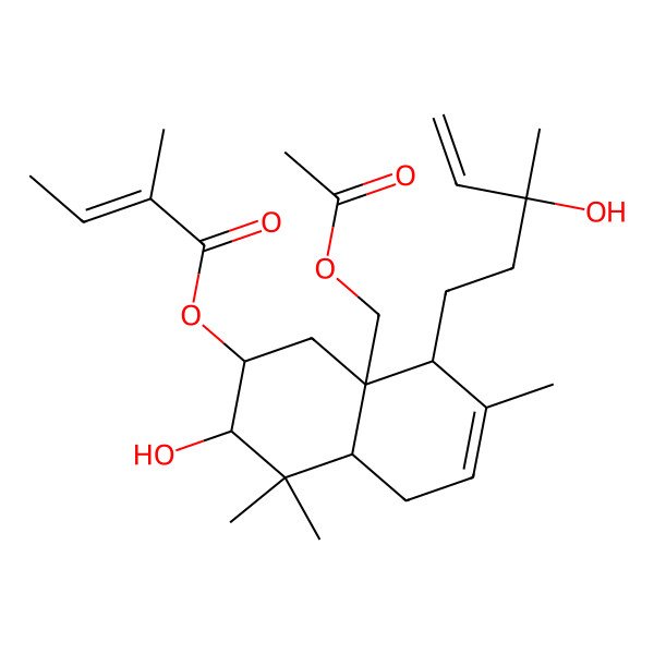 2D Structure of [8a-(Acetyloxymethyl)-3-hydroxy-8-(3-hydroxy-3-methylpent-4-enyl)-4,4,7-trimethyl-1,2,3,4a,5,8-hexahydronaphthalen-2-yl] 2-methylbut-2-enoate