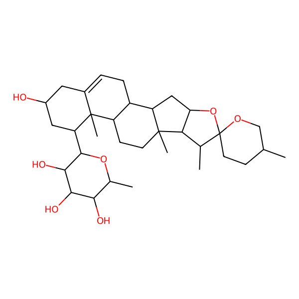 2D Structure of (2S,3R,4S,5R,6R)-2-[(1S,2S,4S,5'S,6R,7S,8R,9S,12S,13S,14R,16S)-16-hydroxy-5',7,9,13-tetramethylspiro[5-oxapentacyclo[10.8.0.02,9.04,8.013,18]icos-18-ene-6,2'-oxane]-14-yl]-6-methyloxane-3,4,5-triol