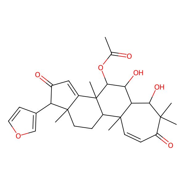 2D Structure of [(1R,2R,7S,8R,9R,10S,11R,15R,16S)-15-(furan-3-yl)-7,9-dihydroxy-2,6,6,11,16-pentamethyl-5,14-dioxo-10-tetracyclo[9.7.0.02,8.012,16]octadeca-3,12-dienyl] acetate