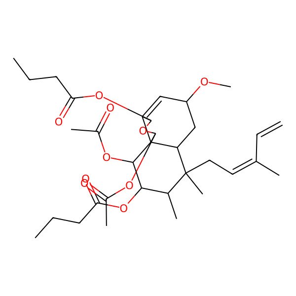 2D Structure of [1,10-Diacetyloxy-3-butanoyloxy-5-methoxy-7,8-dimethyl-7-(3-methylpenta-2,4-dienyl)-1,3,5,6,6a,8,9,10-octahydrobenzo[d][2]benzofuran-9-yl] butanoate