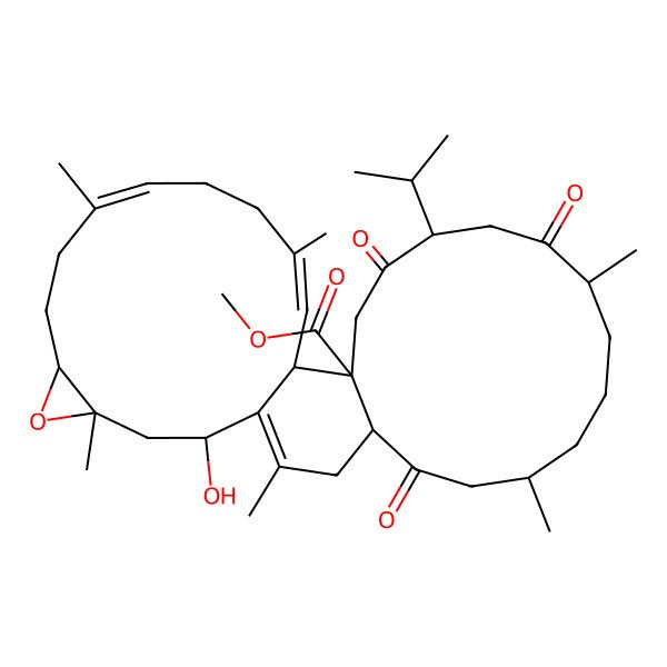 2D Structure of Methyl 19-hydroxy-8,12,17,21,26,30-hexamethyl-4,7,14-trioxo-5-propan-2-yl-22-oxatetracyclo[16.13.0.02,15.021,23]hentriaconta-17,26,30-triene-2-carboxylate