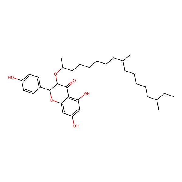 2D Structure of (2S,3R)-3-[(2S,9R,15R)-9,15-dimethylheptadecan-2-yl]oxy-5,7-dihydroxy-2-(4-hydroxyphenyl)-2,3-dihydrochromen-4-one