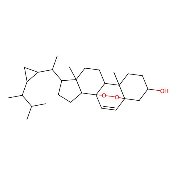 2D Structure of (1S,2R,5R,6R,9R,10R,13S,15S)-6,10-dimethyl-5-[(1R)-1-[(1S,2R)-2-[(2R)-3-methylbutan-2-yl]cyclopropyl]ethyl]-16,17-dioxapentacyclo[13.2.2.01,9.02,6.010,15]nonadec-18-en-13-ol