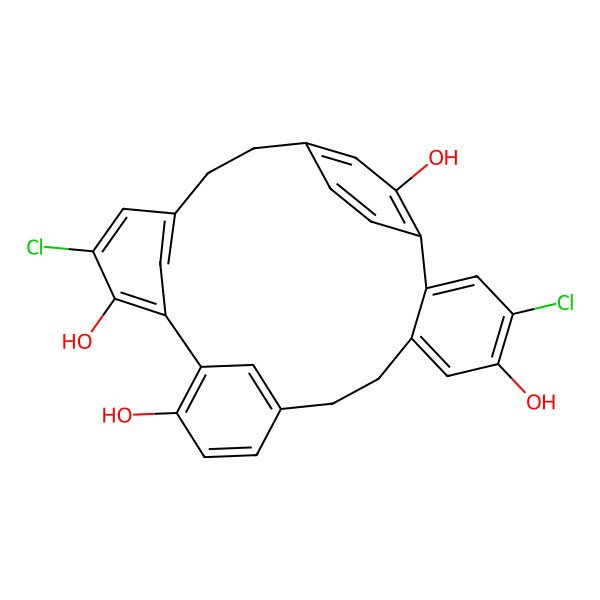 2D Structure of 4,17-Dichloropentacyclo[20.2.2.110,14.115,19.02,7]octacosa-1(24),2,4,6,10(28),11,13,15,17,19(27),22,25-dodecaene-5,13,16,24-tetrol
