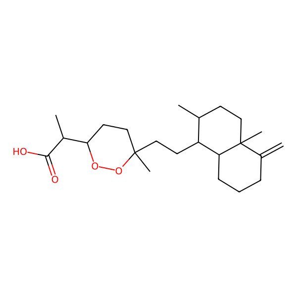 2D Structure of 2-{6-[2-(2,4a-Dimethyl-5-methylene-decahydro-naphthalen-1-yl)-ethyl]-6-methyl-[1,2]dioxan-3-yl}-propionic acid