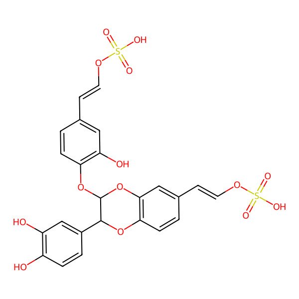 2D Structure of [(E)-2-[2-(3,4-dihydroxyphenyl)-3-[2-hydroxy-4-[(E)-2-sulfooxyethenyl]phenoxy]-2,3-dihydro-1,4-benzodioxin-6-yl]ethenyl] hydrogen sulfate