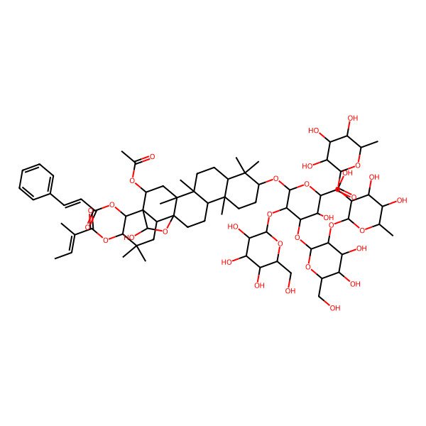 2D Structure of (3S,5S,6R)-6-[[(1R,2R,4S,5R,10S,13R,17S,21R,22R,23S)-2-acetyloxy-23-hydroxy-4,5,9,9,13,20,20-heptamethyl-21-(2-methylbut-2-enoyloxy)-22-[(E)-3-phenylprop-2-enoyl]oxy-24-oxahexacyclo[15.5.2.01,18.04,17.05,14.08,13]tetracosan-10-yl]oxy]-4-[(2S,3S,5R)-3-[(4S,6S)-4,5-dihydroxy-6-methyl-3-[(3S,5R,6S)-3,4,5-trihydroxy-6-methyloxan-2-yl]oxyoxan-2-yl]oxy-4,5-dihydroxy-6-(hydroxymethyl)oxan-2-yl]oxy-3-hydroxy-5-[(2S,3S,5S)-3,4,5-trihydroxy-6-(hydroxymethyl)oxan-2-yl]oxyoxane-2-carboxylic acid