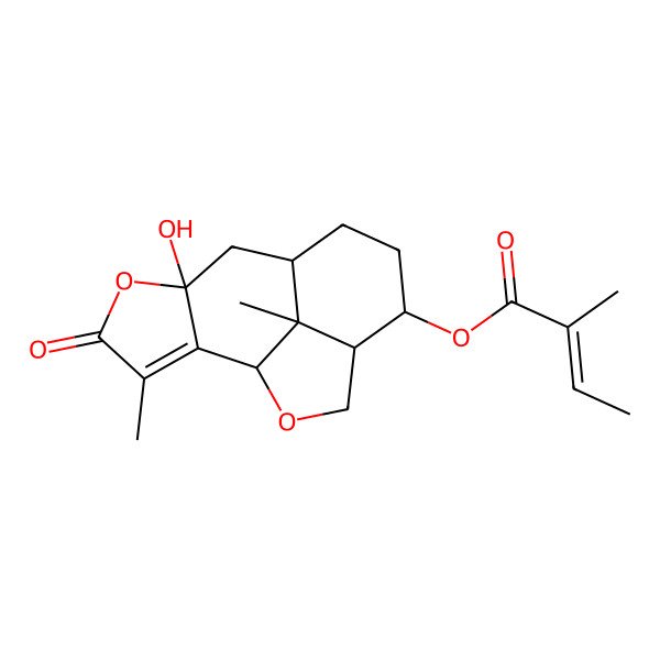 2D Structure of (6-Hydroxy-3,15-dimethyl-4-oxo-5,14-dioxatetracyclo[6.6.1.02,6.012,15]pentadec-2-en-11-yl) 2-methylbut-2-enoate