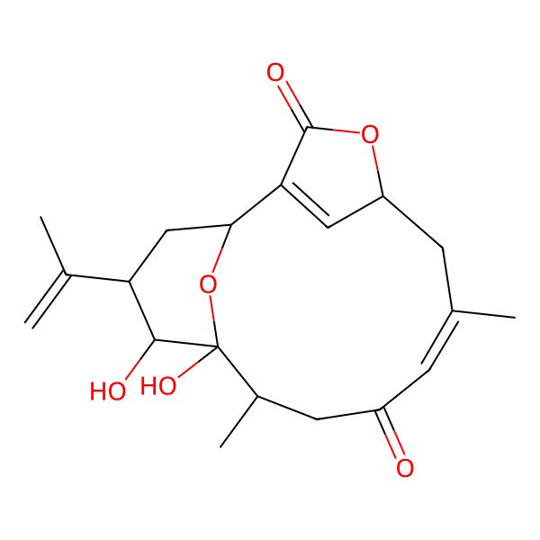 2D Structure of (1S,5S,7Z,11S,12S,13S,14S)-12,13-dihydroxy-7,11-dimethyl-14-prop-1-en-2-yl-4,16-dioxatricyclo[10.3.1.12,5]heptadeca-2(17),7-diene-3,9-dione