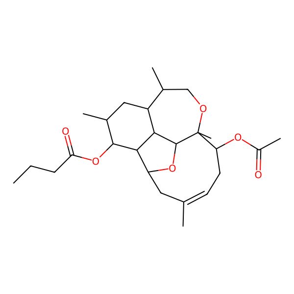 2D Structure of [(1S,2S,3R,4R,5R,7S,8R,11S,12R,14E,17S)-12-acetyloxy-5,8,11,15-tetramethyl-10,18-dioxatetracyclo[9.7.0.02,7.03,17]octadec-14-en-4-yl] butanoate