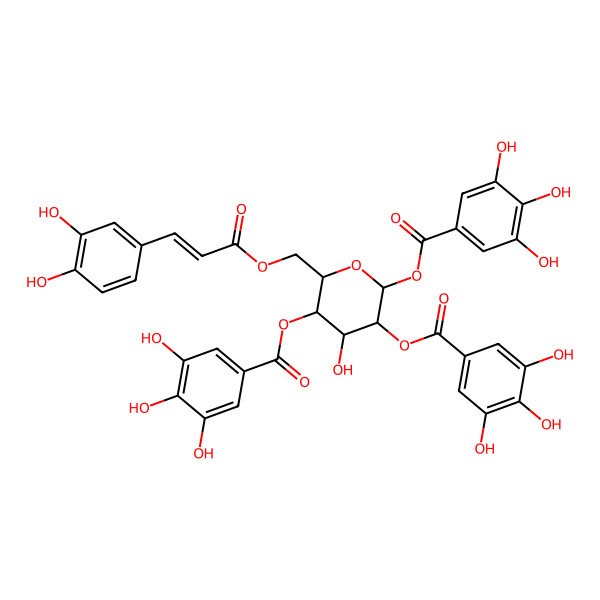 2D Structure of [2-[3-(3,4-Dihydroxyphenyl)prop-2-enoyloxymethyl]-4-hydroxy-5,6-bis[(3,4,5-trihydroxybenzoyl)oxy]oxan-3-yl] 3,4,5-trihydroxybenzoate