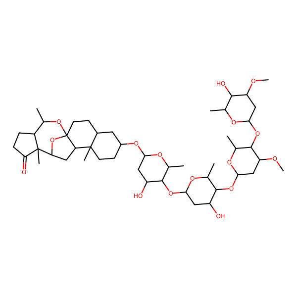 2D Structure of (1S,4S,6S,9S,10R,12R,13S,17R,18S)-6-[(2R,4R,5S,6R)-4-hydroxy-5-[(2S,4S,5S,6R)-4-hydroxy-5-[(2S,4R,5R,6R)-5-[(2S,4R,5R,6R)-5-hydroxy-4-methoxy-6-methyloxan-2-yl]oxy-4-methoxy-6-methyloxan-2-yl]oxy-6-methyloxan-2-yl]oxy-6-methyloxan-2-yl]oxy-9,13,18-trimethyl-19,20-dioxapentacyclo[10.7.1.01,10.04,9.013,17]icosan-14-one