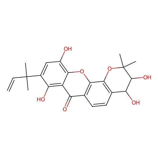 2D Structure of (3R,4S)-3,4,8,11-tetrahydroxy-2,2-dimethyl-9-(2-methylbut-3-en-2-yl)-3,4-dihydropyrano[3,2-c]xanthen-7-one
