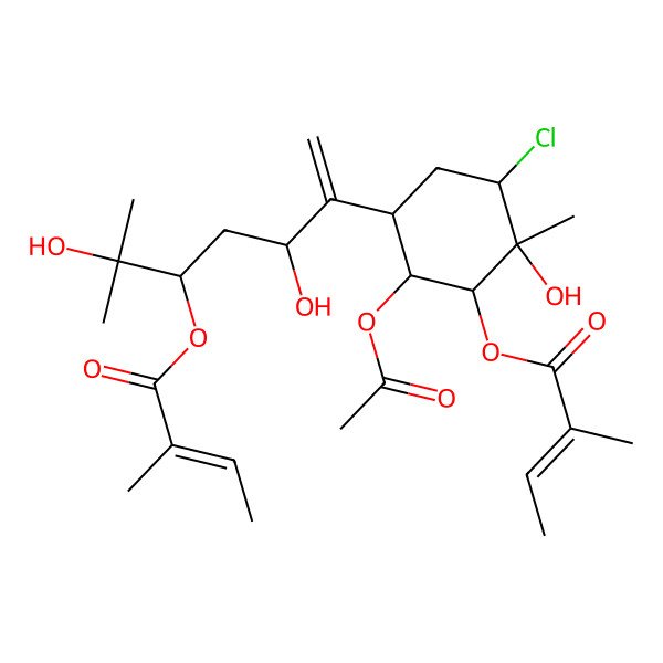 2D Structure of [6-Acetyloxy-3-chloro-5-[3,6-dihydroxy-6-methyl-5-(2-methylbut-2-enoyloxy)hept-1-en-2-yl]-2-hydroxy-2-methylcyclohexyl] 2-methylbut-2-enoate