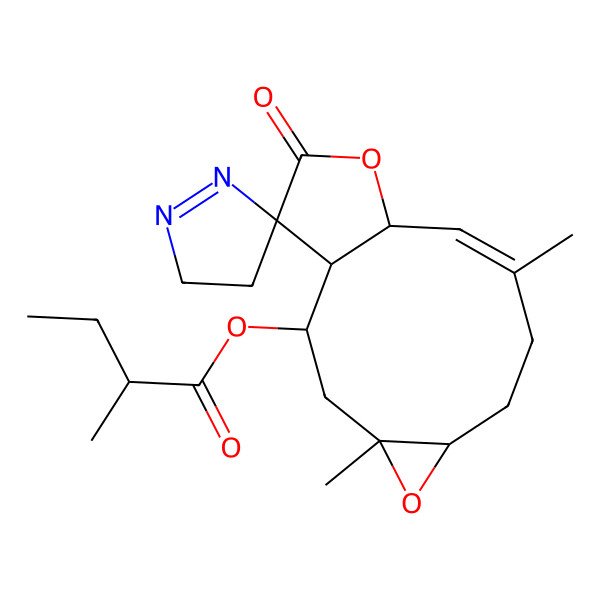 2D Structure of (4',9'-Dimethyl-13'-oxospiro[3,4-dihydropyrazole-5,14'-5,12-dioxatricyclo[9.3.0.04,6]tetradec-9-ene]-2'-yl) 2-methylbutanoate