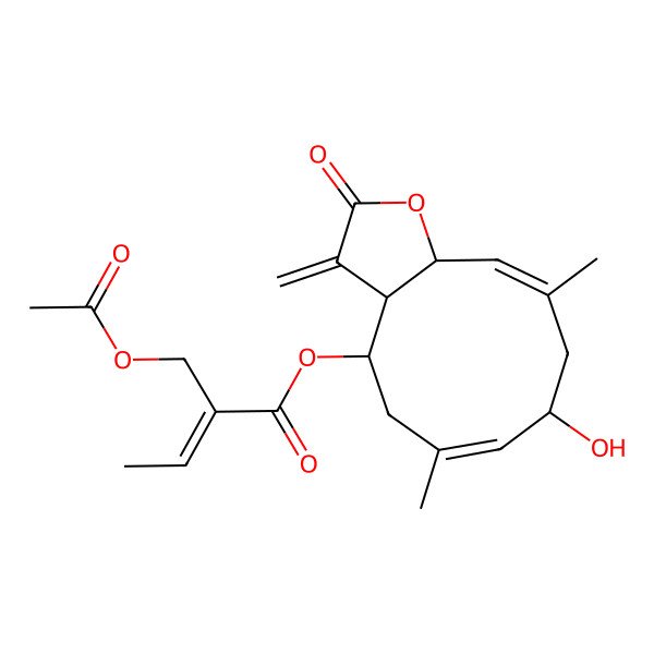 2D Structure of [(3aR,4R,6E,8R,10E,11aS)-8-hydroxy-6,10-dimethyl-3-methylidene-2-oxo-3a,4,5,8,9,11a-hexahydrocyclodeca[b]furan-4-yl] (Z)-2-(acetyloxymethyl)but-2-enoate