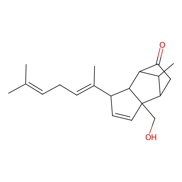2D Structure of (1S,2S,5S,6S,7R,10R)-2-(hydroxymethyl)-10-methyl-5-[(2Z)-6-methylhepta-2,5-dien-2-yl]tricyclo[5.2.1.02,6]dec-3-en-8-one