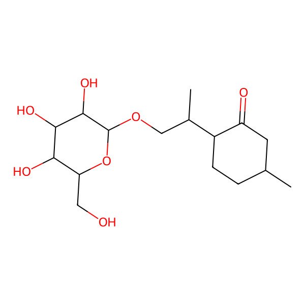2D Structure of (2S,5R)-5-methyl-2-[(2S)-1-[(2R,3R,4S,5S,6R)-3,4,5-trihydroxy-6-(hydroxymethyl)oxan-2-yl]oxypropan-2-yl]cyclohexan-1-one