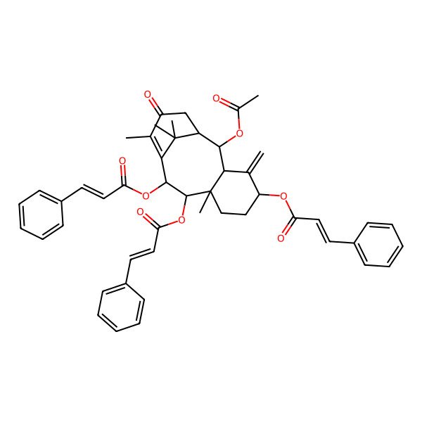 2D Structure of [(1R,2R,3R,5S,8R,9R,10R)-2-acetyloxy-8,12,15,15-tetramethyl-4-methylidene-13-oxo-9,10-bis[[(E)-3-phenylprop-2-enoyl]oxy]-5-tricyclo[9.3.1.03,8]pentadec-11-enyl] (E)-3-phenylprop-2-enoate