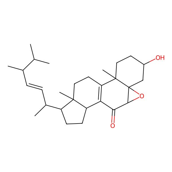 2D Structure of (2R,5S,7R,9R,12R,15R,16R)-15-[(E,2R,5R)-5,6-dimethylhept-3-en-2-yl]-5-hydroxy-2,16-dimethyl-8-oxapentacyclo[9.7.0.02,7.07,9.012,16]octadec-1(11)-en-10-one