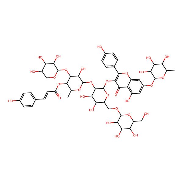 2D Structure of [(2S,3S,4S,5R,6S)-6-[(2S,3R,4S,5R,6R)-4,5-dihydroxy-2-[5-hydroxy-2-(4-hydroxyphenyl)-4-oxo-7-[(2S,3R,4R,5R,6S)-3,4,5-trihydroxy-6-methyloxan-2-yl]oxychromen-3-yl]oxy-6-[[(2R,3R,4S,5S,6R)-3,4,5-trihydroxy-6-(hydroxymethyl)oxan-2-yl]oxymethyl]oxan-3-yl]oxy-5-hydroxy-2-methyl-4-[(2S,3R,4S,5R)-3,4,5-trihydroxyoxan-2-yl]oxyoxan-3-yl] (Z)-3-(4-hydroxyphenyl)prop-2-enoate