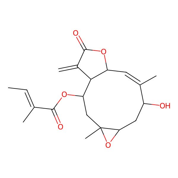 2D Structure of [(1S,2R,4R,6R,8S,9Z,11S)-8-hydroxy-4,9-dimethyl-14-methylidene-13-oxo-5,12-dioxatricyclo[9.3.0.04,6]tetradec-9-en-2-yl] (Z)-2-methylbut-2-enoate