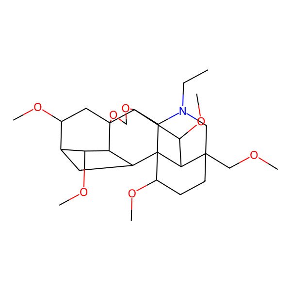 2D Structure of (1R,2S,3S,4S,5S,6R,8R,12R,13R,16R,19S,20S,21R)-14-ethyl-4,6,19,21-tetramethoxy-16-(methoxymethyl)-9,11-dioxa-14-azaheptacyclo[10.7.2.12,5.01,13.03,8.08,12.016,20]docosane