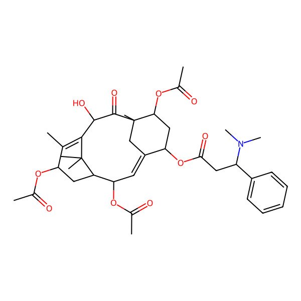2D Structure of (2,7,13-Triacetyloxy-10-hydroxy-8,12,15,15-tetramethyl-9-oxo-5-tricyclo[9.3.1.14,8]hexadeca-3,11-dienyl) 3-(dimethylamino)-3-phenylpropanoate