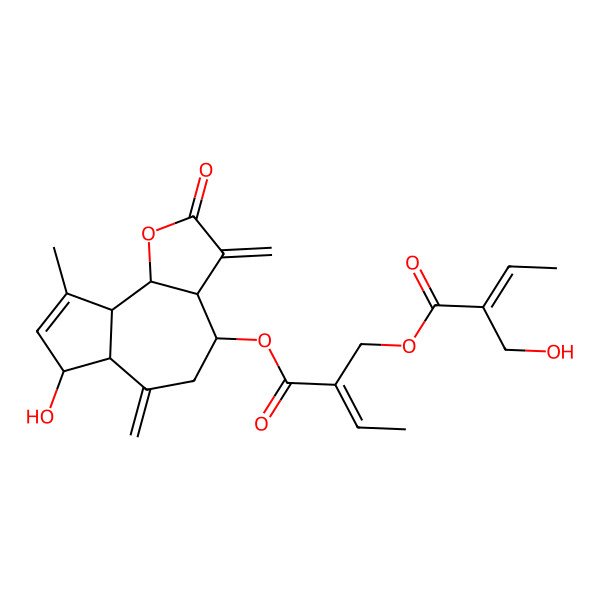 2D Structure of [(E)-2-[[(3aR,4R,6aR,7R,9aR,9bR)-7-hydroxy-9-methyl-3,6-dimethylidene-2-oxo-4,5,6a,7,9a,9b-hexahydro-3aH-azuleno[4,5-b]furan-4-yl]oxycarbonyl]but-2-enyl] (E)-2-(hydroxymethyl)but-2-enoate