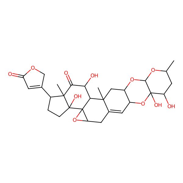 2D Structure of (1R,2S,3S,5R,6R,9R,10R,12S,16R,18S,19R,21R,23S,25R)-3,9,18,19-tetrahydroxy-1,5,21-trimethyl-6-(5-oxo-2H-furan-3-yl)-11,17,22,24-tetraoxaheptacyclo[12.12.0.02,10.05,9.010,12.016,25.018,23]hexacos-14-en-4-one