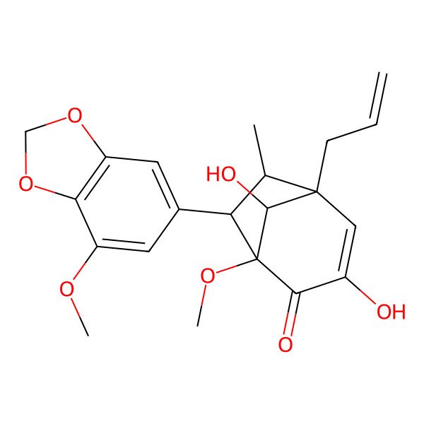 2D Structure of 5-Allyl-3,8-dihydroxy-1-methoxy-7-(7-methoxy-1,3-benzodioxol-5-yl)-6-methylbicyclo[3.2.1]oct-3-en-2-one