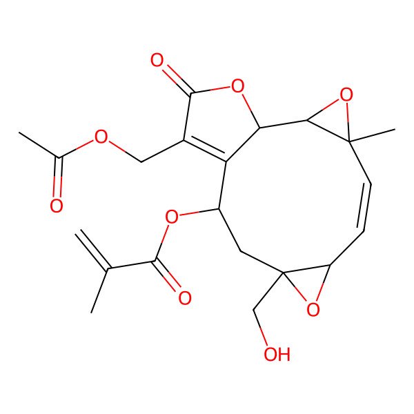 2D Structure of [(1S,2S,4R,5Z,7R,9S,11S)-13-(acetyloxymethyl)-9-(hydroxymethyl)-4-methyl-14-oxo-3,8,15-trioxatetracyclo[10.3.0.02,4.07,9]pentadeca-5,12-dien-11-yl] 2-methylprop-2-enoate