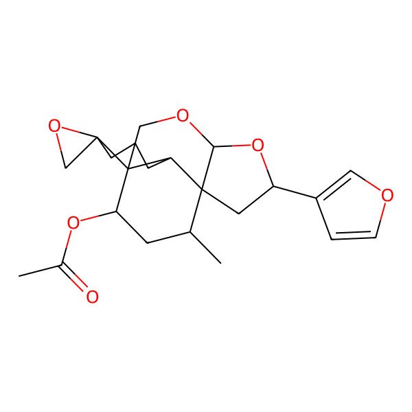 2D Structure of [(1R,4R,6S,8R,9S,13R,14S,16R)-6-(furan-3-yl)-16-methylspiro[3,5-dioxatetracyclo[6.5.3.01,9.04,8]hexadecane-13,2'-oxirane]-14-yl] acetate