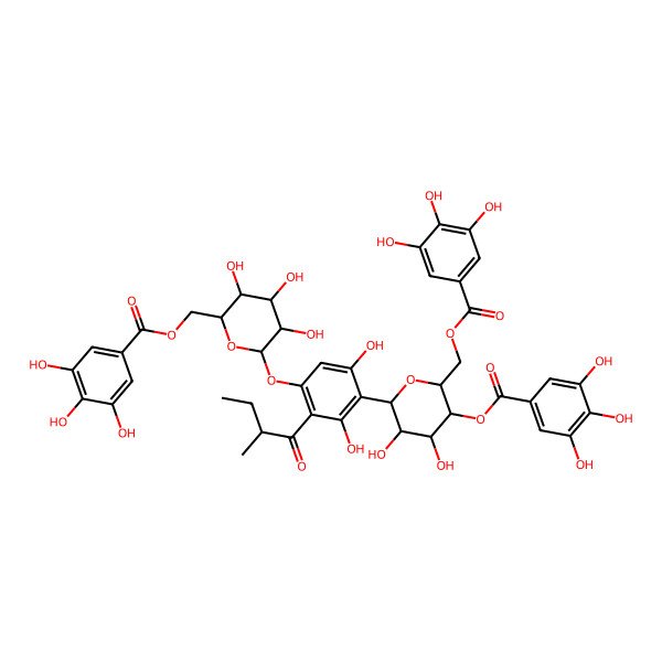 2D Structure of [(2R,3S,4S,5R,6S)-6-[4-[(2S,3R,4R,5S,6R)-3,4-dihydroxy-5-(3,4,5-trihydroxybenzoyl)oxy-6-[(3,4,5-trihydroxybenzoyl)oxymethyl]oxan-2-yl]-3,5-dihydroxy-2-[(2S)-2-methylbutanoyl]phenoxy]-3,4,5-trihydroxyoxan-2-yl]methyl 3,4,5-trihydroxybenzoate