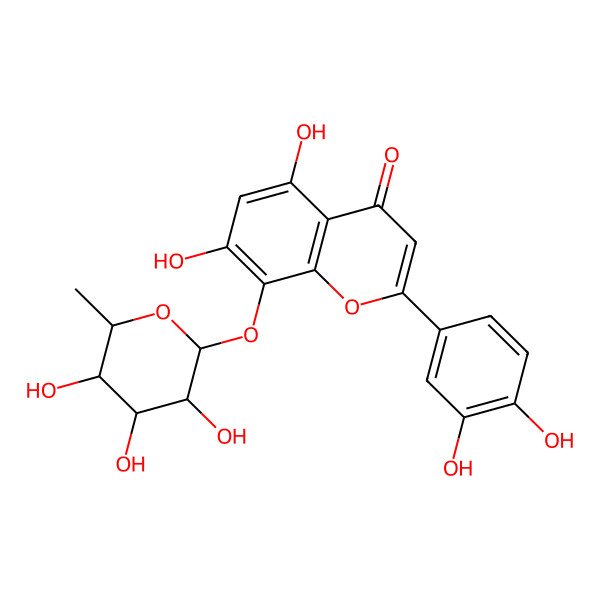 2D Structure of 2-(3,4-dihydroxyphenyl)-5,7-dihydroxy-8-[(2S,3S,4R,5R,6S)-3,4,5-trihydroxy-6-methyloxan-2-yl]oxychromen-4-one