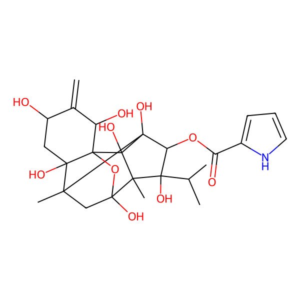 2D Structure of 8beta-Hydroxy-9,21-didehydroryanodol 3-(1H-pyrrole-2-carboxylate)