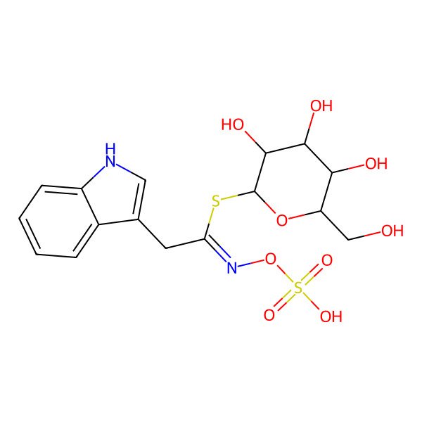 2D Structure of [(2R,3S,4R,5R,6S)-3,4,5-trihydroxy-6-(hydroxymethyl)oxan-2-yl] (1Z)-2-(1H-indol-3-yl)-N-sulfooxyethanimidothioate