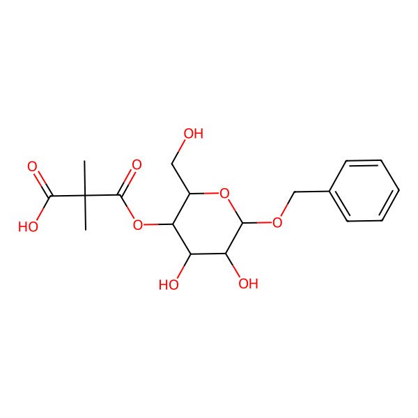 2D Structure of 3-[(2R,3S,4R,5R,6R)-4,5-dihydroxy-2-(hydroxymethyl)-6-phenylmethoxyoxan-3-yl]oxy-2,2-dimethyl-3-oxopropanoic acid