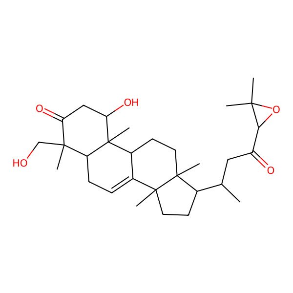 2D Structure of (1R,4S,5R,9S,10R,13S,14S,17S)-17-[(2S)-4-[(2R)-3,3-dimethyloxiran-2-yl]-4-oxobutan-2-yl]-1-hydroxy-4-(hydroxymethyl)-4,10,13,14-tetramethyl-1,2,5,6,9,11,12,15,16,17-decahydrocyclopenta[a]phenanthren-3-one